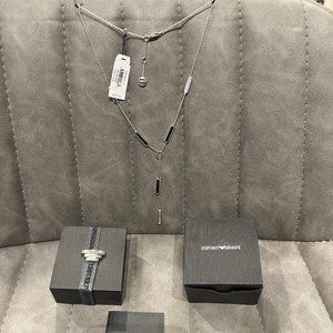 Emporio Armani Stainless Steel crystal necklace 16" NWT